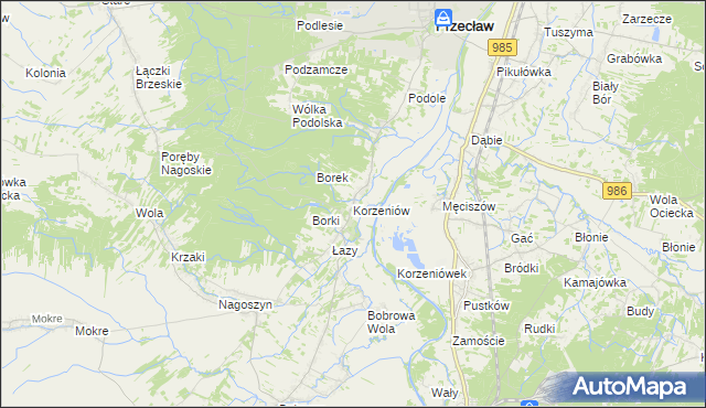 mapa Korzeniów gmina Żyraków, Korzeniów gmina Żyraków na mapie Targeo