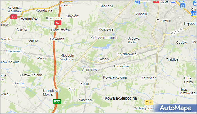 mapa Kosów gmina Kowala, Kosów gmina Kowala na mapie Targeo