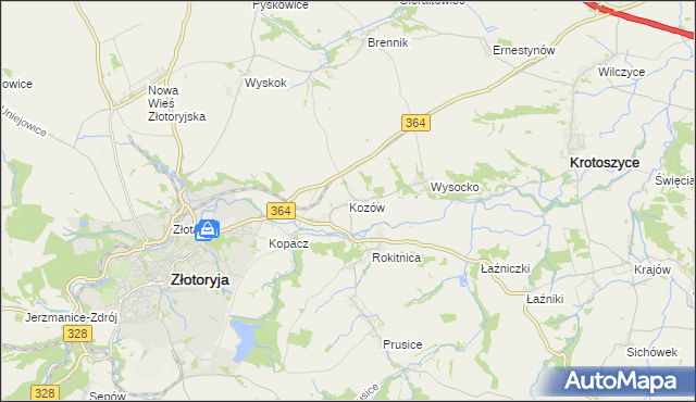 mapa Kozów gmina Złotoryja, Kozów gmina Złotoryja na mapie Targeo