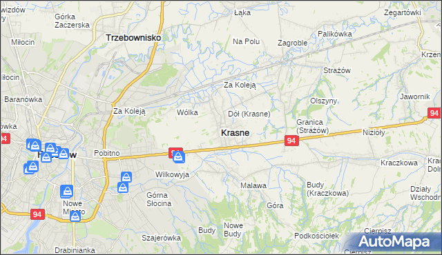 mapa Krasne powiat rzeszowski, Krasne powiat rzeszowski na mapie Targeo