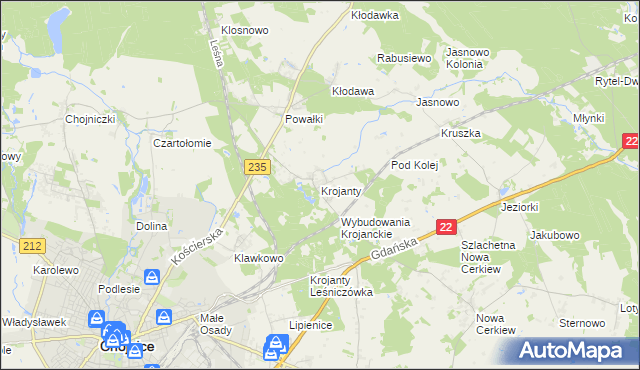 mapa Krojanty, Krojanty na mapie Targeo