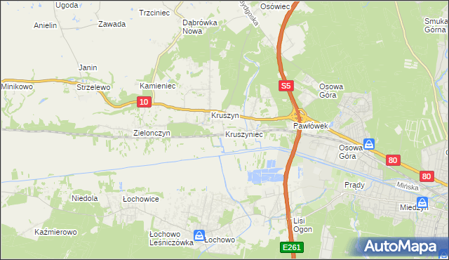 mapa Kruszyniec gmina Sicienko, Kruszyniec gmina Sicienko na mapie Targeo