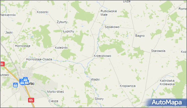 mapa Krzeczkowo gmina Mońki, Krzeczkowo gmina Mońki na mapie Targeo