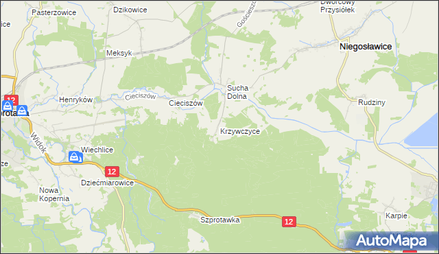 mapa Krzywczyce, Krzywczyce na mapie Targeo