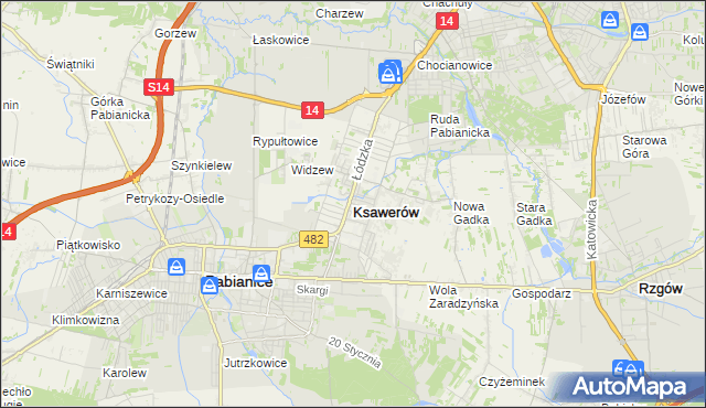 mapa Ksawerów powiat pabianicki, Ksawerów powiat pabianicki na mapie Targeo