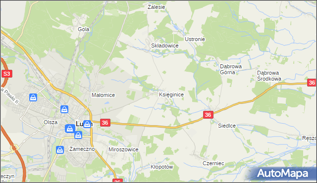 mapa Księginice gmina Lubin, Księginice gmina Lubin na mapie Targeo