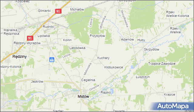 mapa Kuchary gmina Mstów, Kuchary gmina Mstów na mapie Targeo