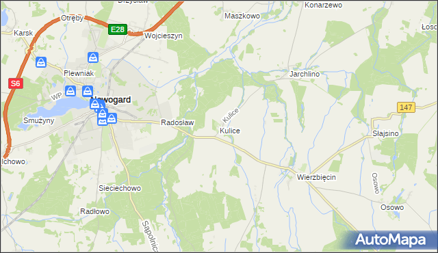 mapa Kulice gmina Nowogard, Kulice gmina Nowogard na mapie Targeo