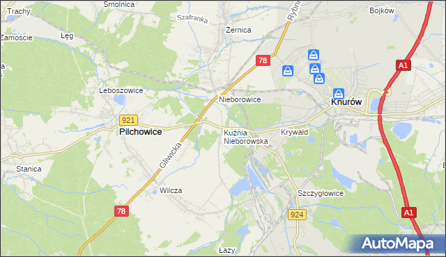 mapa Kuźnia Nieborowska, Kuźnia Nieborowska na mapie Targeo