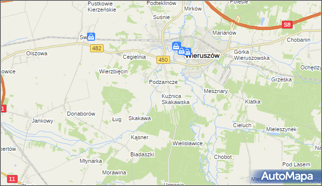 mapa Kuźnica Skakawska, Kuźnica Skakawska na mapie Targeo