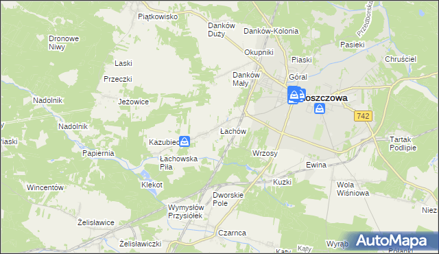 mapa Łachów gmina Włoszczowa, Łachów gmina Włoszczowa na mapie Targeo