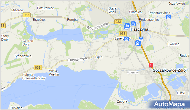 mapa Łąka gmina Pszczyna, Łąka gmina Pszczyna na mapie Targeo