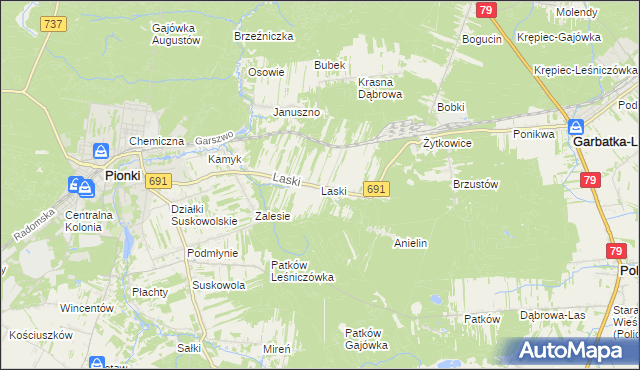 mapa Laski gmina Pionki, Laski gmina Pionki na mapie Targeo