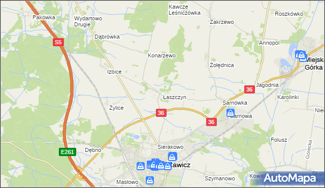 mapa Łaszczyn gmina Rawicz, Łaszczyn gmina Rawicz na mapie Targeo