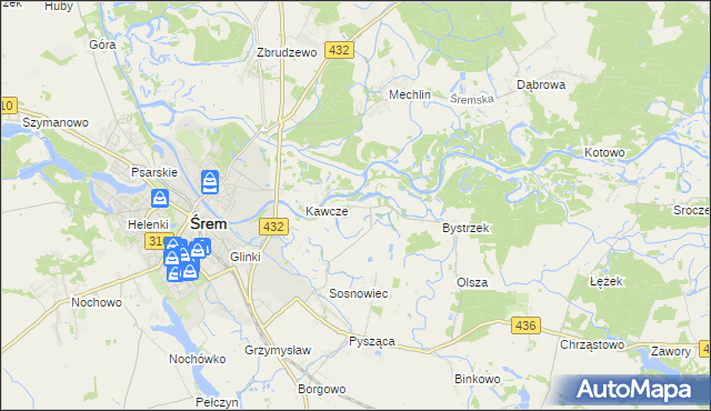 mapa Łęg gmina Śrem, Łęg gmina Śrem na mapie Targeo