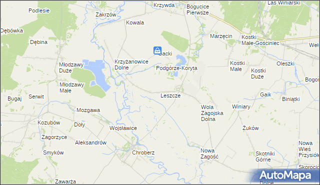 mapa Leszcze gmina Pińczów, Leszcze gmina Pińczów na mapie Targeo