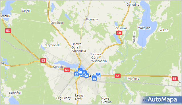 mapa Lipowa Góra Wschodnia, Lipowa Góra Wschodnia na mapie Targeo