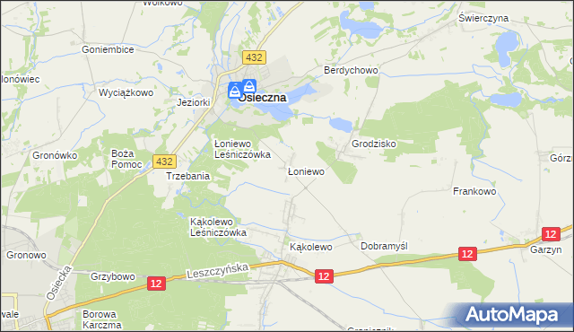 mapa Łoniewo gmina Osieczna, Łoniewo gmina Osieczna na mapie Targeo