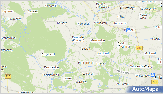 mapa Łosień gmina Piekoszów, Łosień gmina Piekoszów na mapie Targeo
