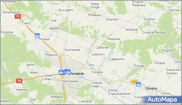 mapa Lubania gmina Chmielnik, Lubania gmina Chmielnik na mapie Targeo