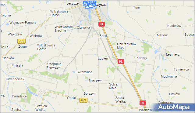 mapa Lubień gmina Łęczyca, Lubień gmina Łęczyca na mapie Targeo