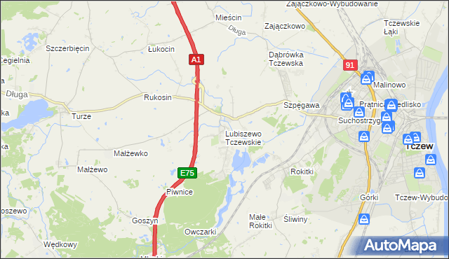 mapa Lubiszewo Tczewskie, Lubiszewo Tczewskie na mapie Targeo