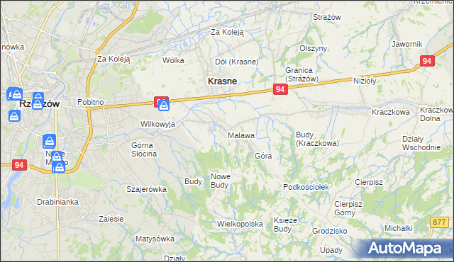 mapa Malawa gmina Krasne, Malawa gmina Krasne na mapie Targeo