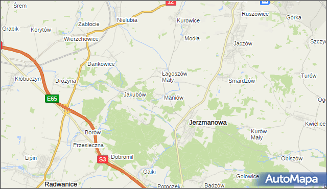 mapa Maniów gmina Jerzmanowa, Maniów gmina Jerzmanowa na mapie Targeo