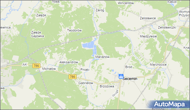 mapa Marianów gmina Secemin, Marianów gmina Secemin na mapie Targeo