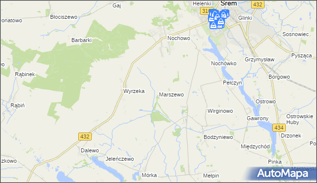 mapa Marszewo gmina Śrem, Marszewo gmina Śrem na mapie Targeo
