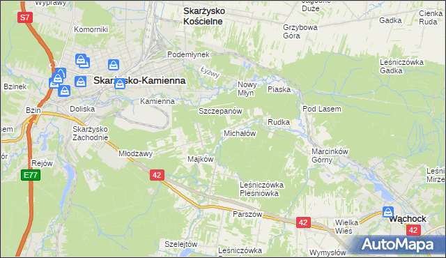 mapa Michałów gmina Skarżysko Kościelne, Michałów gmina Skarżysko Kościelne na mapie Targeo