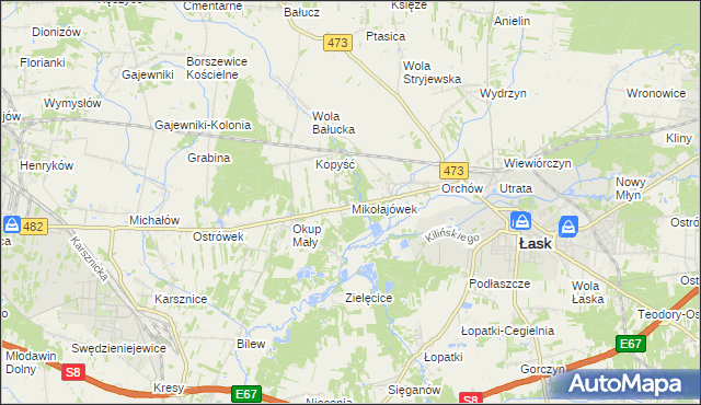 mapa Mikołajówek gmina Łask, Mikołajówek gmina Łask na mapie Targeo