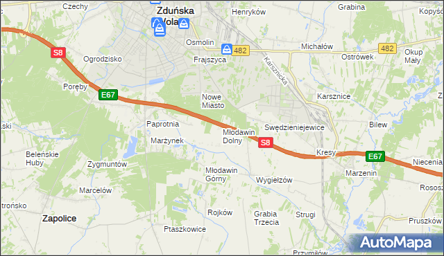 mapa Młodawin Dolny, Młodawin Dolny na mapie Targeo