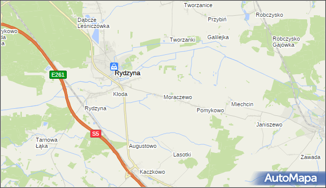 mapa Moraczewo gmina Rydzyna, Moraczewo gmina Rydzyna na mapie Targeo