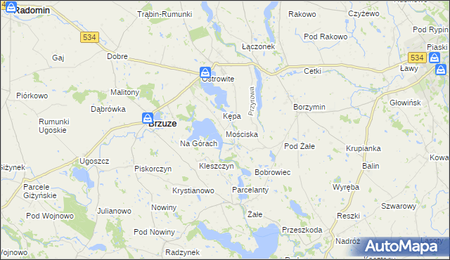 mapa Mościska gmina Brzuze, Mościska gmina Brzuze na mapie Targeo