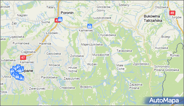 mapa Murzasichle, Murzasichle na mapie Targeo