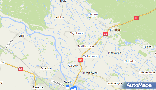 mapa Myśliborzyce gmina Lubsza, Myśliborzyce gmina Lubsza na mapie Targeo