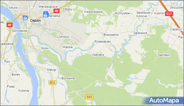 mapa Nieciecz gmina Puławy, Nieciecz gmina Puławy na mapie Targeo