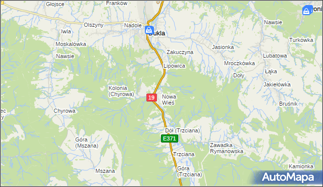 mapa Nowa Wieś gmina Dukla, Nowa Wieś gmina Dukla na mapie Targeo