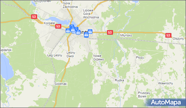 mapa Nowe Gizewo, Nowe Gizewo na mapie Targeo