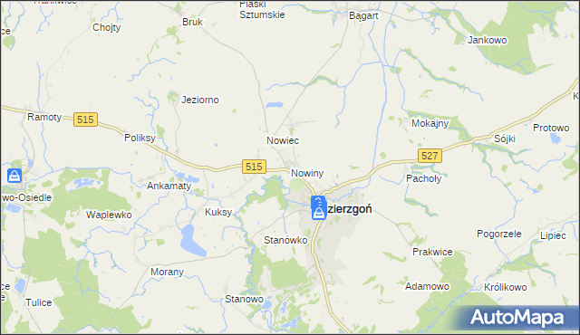 mapa Nowiny gmina Dzierzgoń, Nowiny gmina Dzierzgoń na mapie Targeo