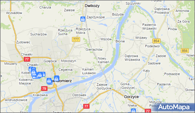 mapa Nowy Kamień gmina Dwikozy, Nowy Kamień gmina Dwikozy na mapie Targeo