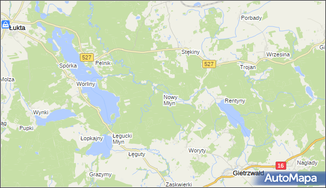 mapa Nowy Młyn gmina Gietrzwałd, Nowy Młyn gmina Gietrzwałd na mapie Targeo