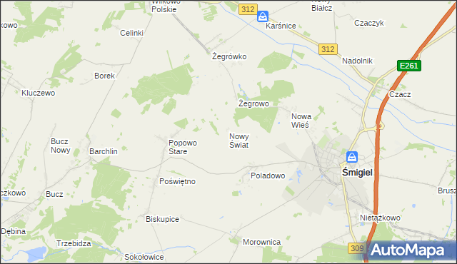 mapa Nowy Świat gmina Śmigiel, Nowy Świat gmina Śmigiel na mapie Targeo
