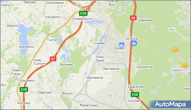 mapa Nowy Świat gmina Żukowo, Nowy Świat gmina Żukowo na mapie Targeo