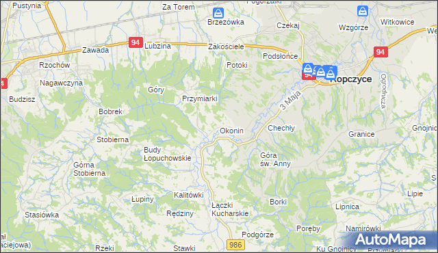 mapa Okonin gmina Ropczyce, Okonin gmina Ropczyce na mapie Targeo