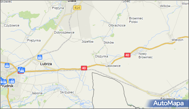 mapa Olszynka gmina Lubrza, Olszynka gmina Lubrza na mapie Targeo