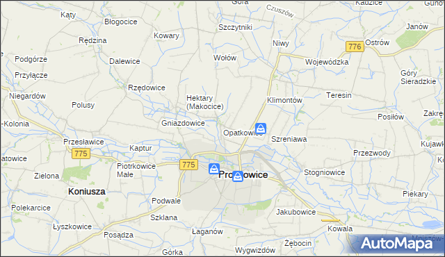 mapa Opatkowice gmina Proszowice, Opatkowice gmina Proszowice na mapie Targeo