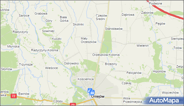 mapa Orzeszków-Kolonia, Orzeszków-Kolonia na mapie Targeo