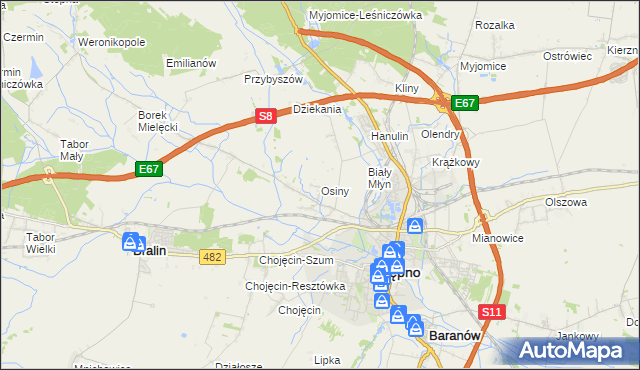 mapa Osiny gmina Kępno, Osiny gmina Kępno na mapie Targeo